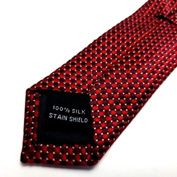 Van Heusen Red Silk Tie Woven Short Check - Picture 5 of 6
